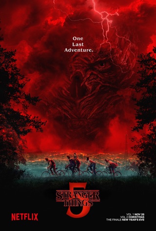 《怪奇物语》第五季官方先导海报,来自Netflix于2025年7月15日发布的宣传资料。 本图为第五季宣传版本,在早期季数分析中仅作为作品识别图。